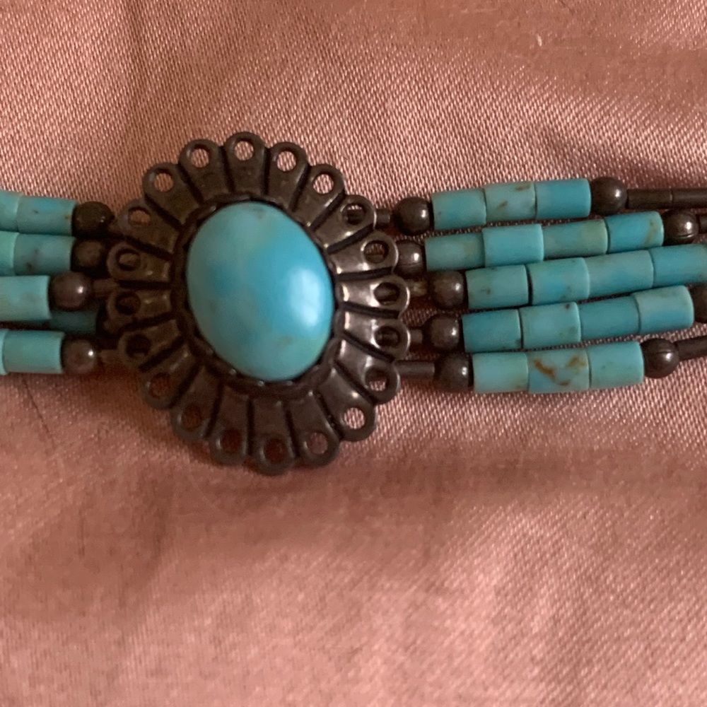 Vintage Native American liquid silver turquoise bracelet - Picture 3 of 5